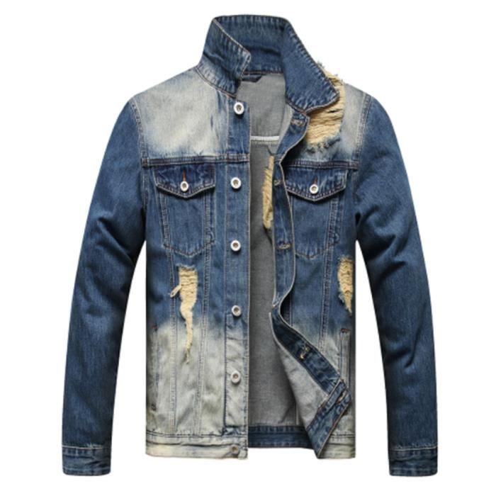 Veste en jean pour Homme Blouson de transition en Denim avec boutons et poches