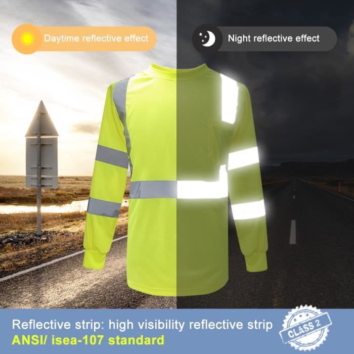 AYKRM T Shirt de Protection de sécurité avec Avertissement Polo Haute visibilité Manches Longues