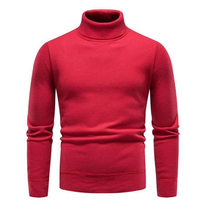 Sous Pull Col Roulé Homme en Tricot Doublure Polaire Pullover Chaud Automne  Hiver Couleur Unie