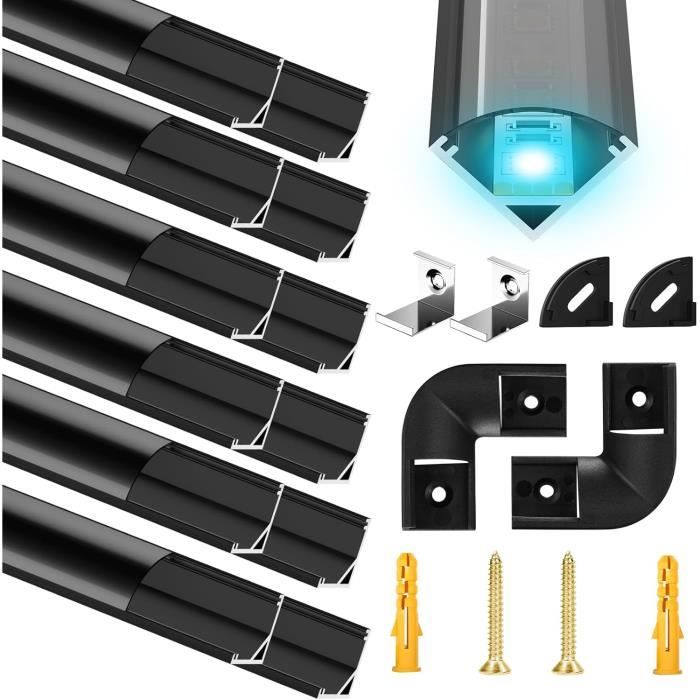 Profilé Led En Aluminium 12 X 1 M Avec Cache Blanc Laiteux, Embouts Et ...