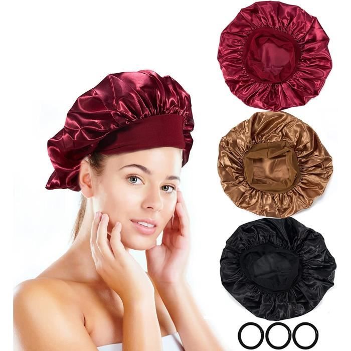 3 Pieces Bonnet Soie Cheveux Nuit avec 3 Élastiques Cheveux, Bonnet en  Satin Chapeau Sommeil Réutilisable, Bonnet de Nuit Femme 25