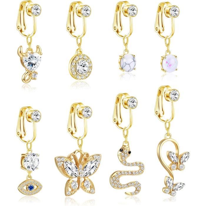Faux Piercing Nombril Clip - Acier Chirurgical - Sans Percage - Idéal Grossesse Ou Essai - Bijou Temporaire