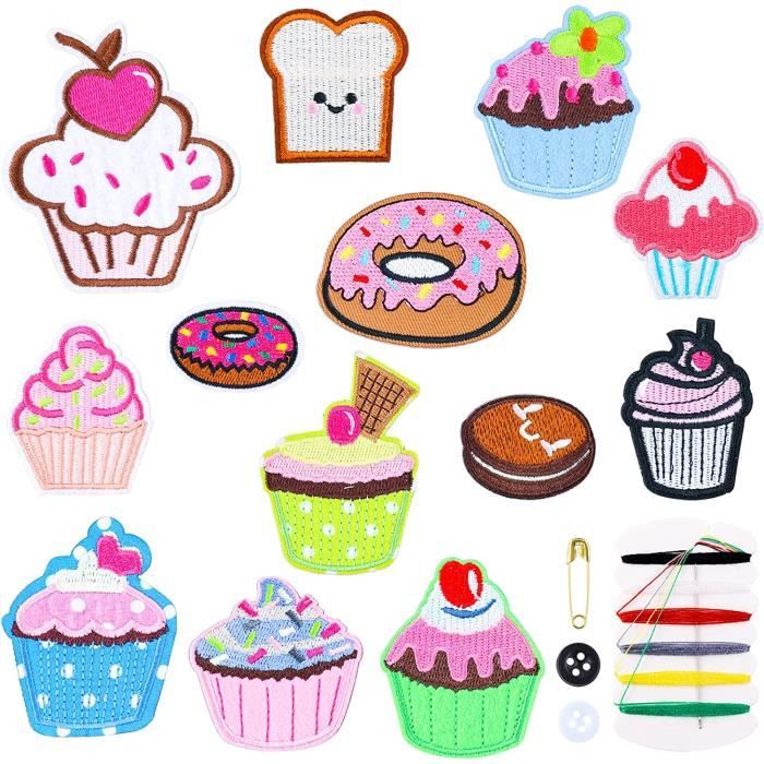 13 Pièces Patchs Thermocollants Cupcake Mignons - Ecussons Broderie Thermocollants Pour Vêtements, Jeans, Sacs, Custom Enfants & Adultes