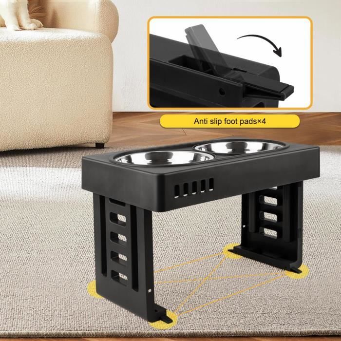 Meilleurs prix pour Gamelle Surelevee en acier inoxydable pour chien - SUPFINE - Réglable en hauteur - Noir