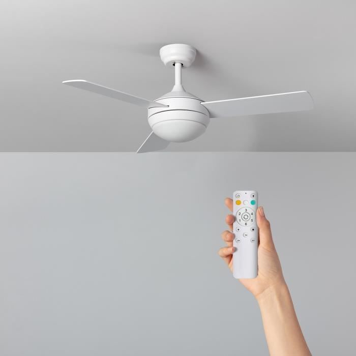 Moteur Silencieux 35dB Ventilateur De Plafond Avec Lumière - 90 Cm - Télécommande - 6 Vitesses - 3 Couleurs LED - Fonction Mémoire Grand Ventilateur Plafond Silencieux