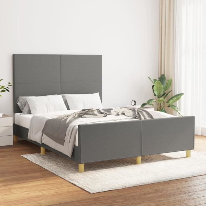 Cadre De Lit 140x190 Cm VECELO En Lin Rembourré - Métal Robuste Avec Rangement Sous Lit, Gris