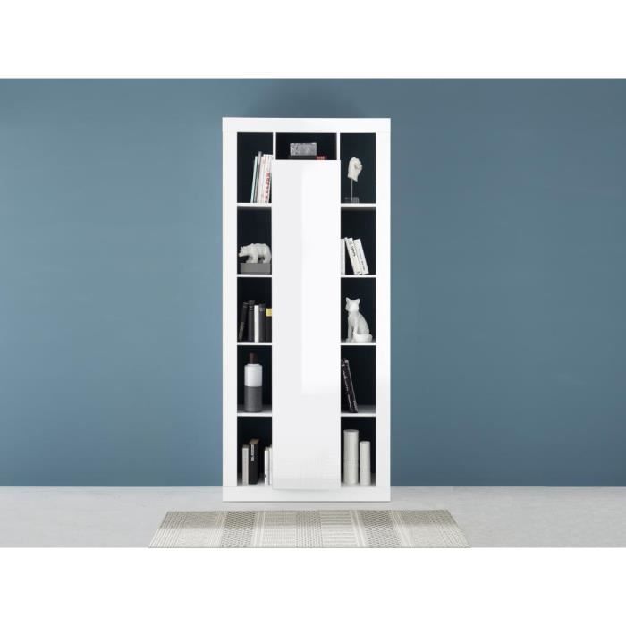 bibliothèque 1 porte 11 niches blanc laqué balka - vente-unique