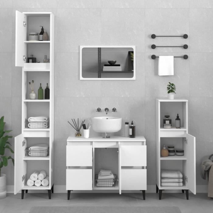 vidaXL Ensemble de meubles salle de bain 3 pcs blanc bois dingénierie 3185605