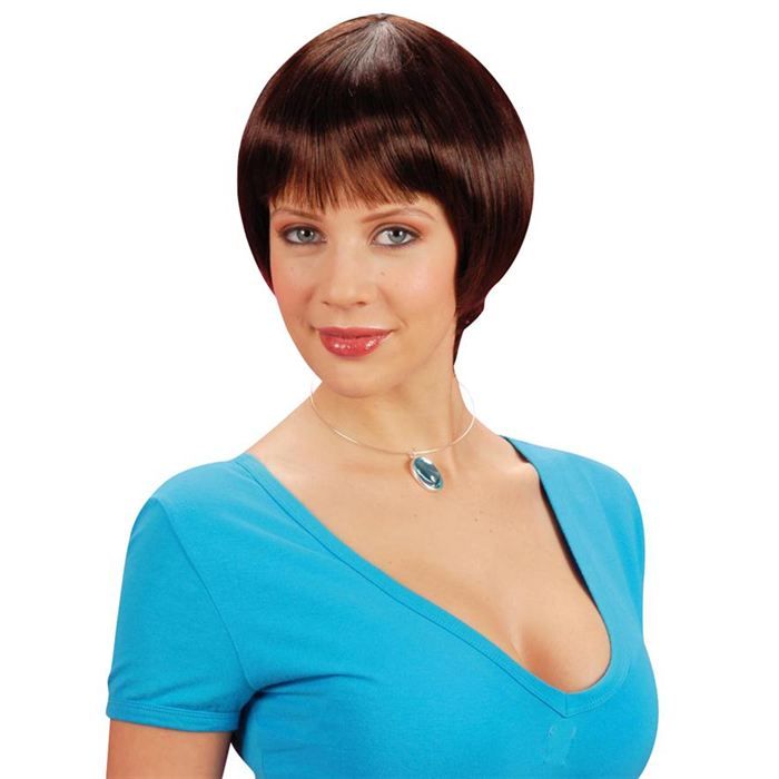 Perruque Courte Châtain Cuivré Intense Ref LOUISE - Synthétique, Taille M, Neuf Avec étiquettes