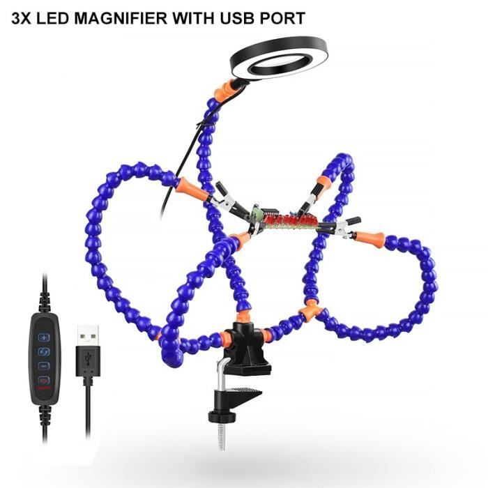 Station De Soudage Troisième Main WUFANC - Avec Loupe 3X Et Pinces Crocodiles - Base En Métal Lourd - Pour Électronique
