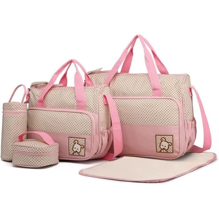 Sac à langer multifonction bébé - ZGEER - Motif imprimé pois - Rose - Bandoulière réglable - 5 pièces
