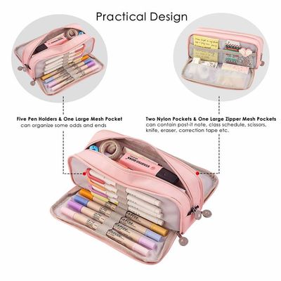 Trousse à Crayons Grande Capacité Rose - Organisateur Scolaire Avec 3 Compartiments - Pour Filles Et Garçons