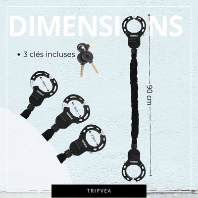 Antivol Trottinette Tripvea - Cadenas Chaîne 90cm, Acier Renforcé, 3 Clés