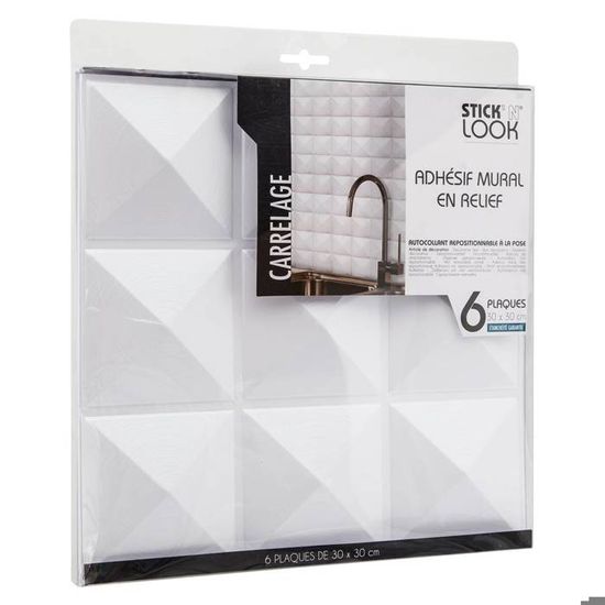 Stick N Look Adhesif Mural Cuisine Sticker Carrelage Pic 9c X 6 Blanc Achat Vente Stickers