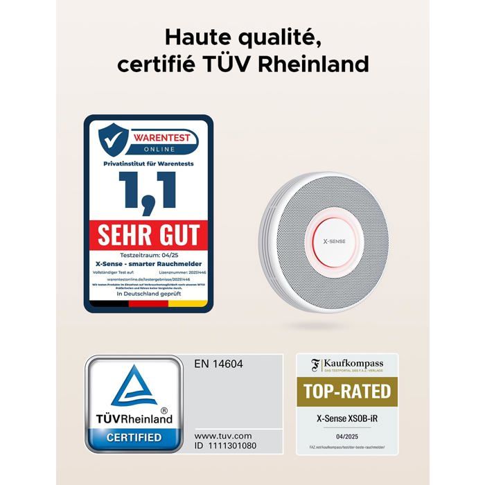 X-Sense XS0B-iR Détecteur Fumée WiFi Connecté – Alerte Vocale Française, 17 Zones, Batterie Longue Durée