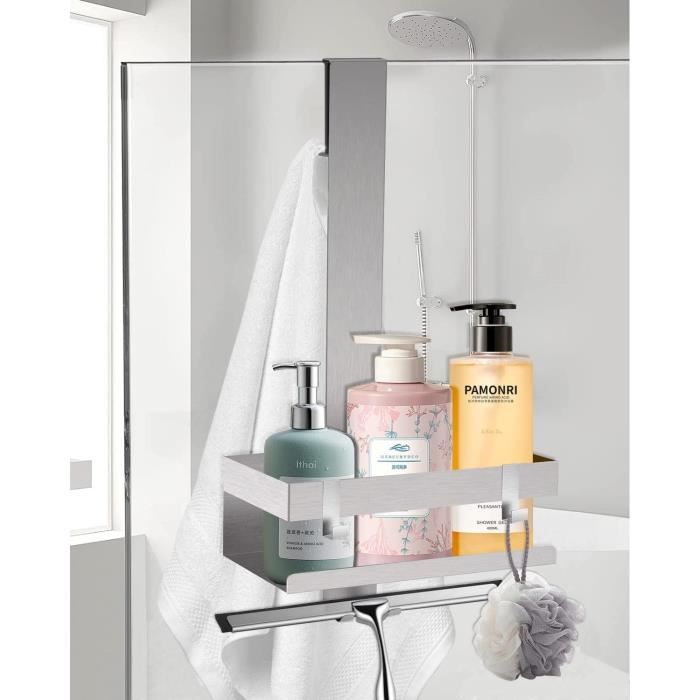 Leermine Étagère Douche Suspendue Acier Inoxydable - Sans Percage Pour Porte Verre | Avec Crochets
