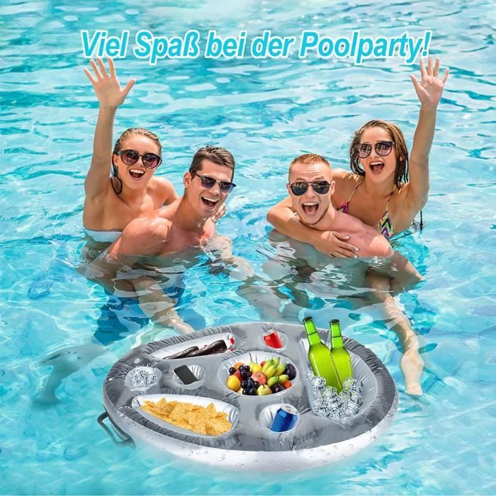 Porte-gobelet Gonflable 8 Trous – Plateau Flottant PVC 70×50 Cm – Bar Piscine Plage – 2 Poignées