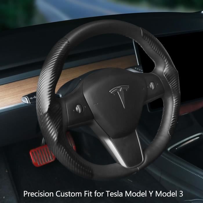  Voiture Housse de Volant, pour Tesla Model S 2012-2023  Couverture de Volant en Cuir Antidérapant Accessoires intérieurs,C-D