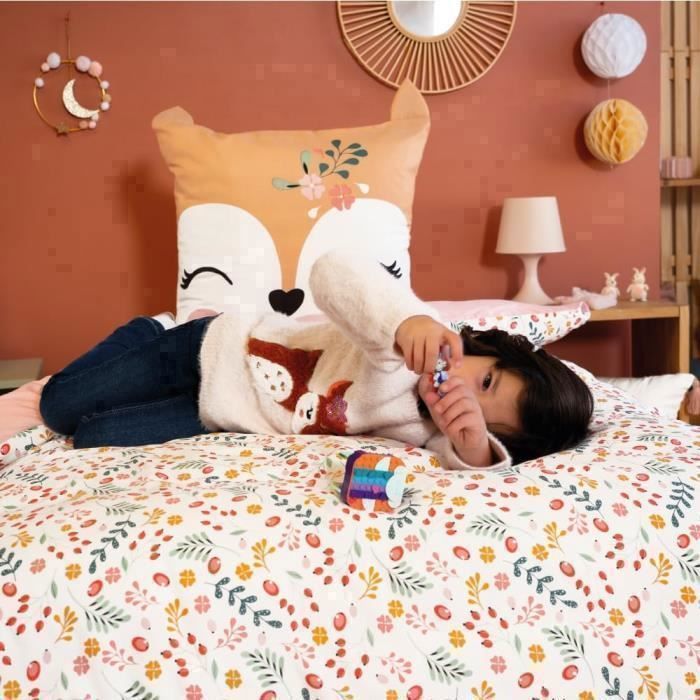 Parure De Lit Enfant Fille 140x200 Cm Bohemian Rose – 100% Coton OEKO-TEX, Housse + Taie Réversible Attrape-Rêves