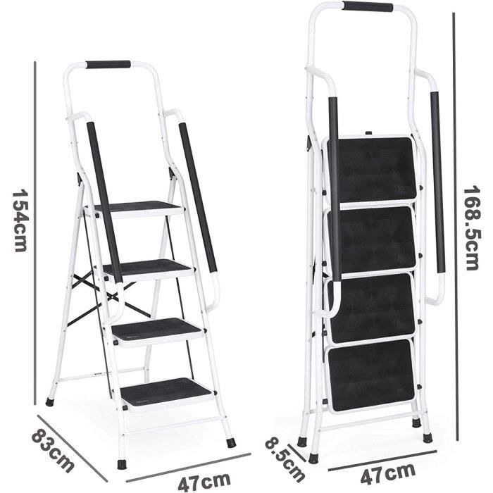 HBTower Escabeau 2 Marches Pliable – Petit Escabeau Fait en Acier Alliage, Marches Antidérapantes, Épaisseur Pliée 4,5 cm, Charge 150 kg, Sans Montage – Pour Cuisine, Garage & Bureau