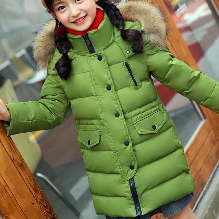 Doudoune Hiver Enfant Capuche Fausse Fourrure Veste Mi longue