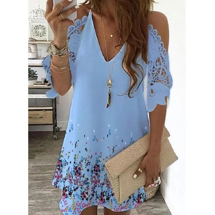 Robe Vintage en dentelle pour femmes imprim Floral paules