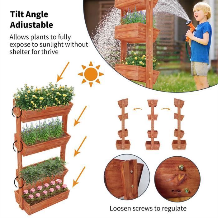 Jardinière Enfant Sur Pieds En Pin - 78x40x50 Cm - Potager Surélevé Pour Balcon Ou Jardin - Initiation Au Jardinage