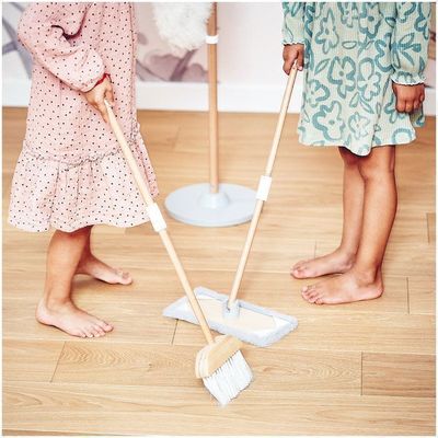 Mamabrum Marche En Bois 3 En 1 Pour Enfants - Poussoir Et Chariot Nettoyage Avec Accessoires Aspirateur Balai Vadrouille