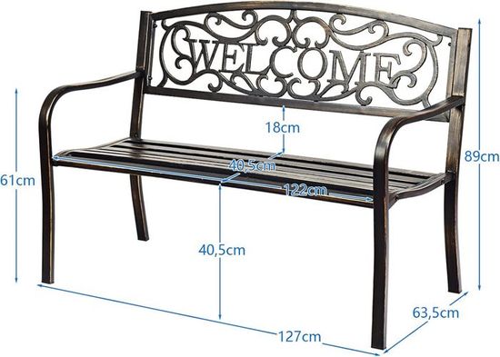 Banc De Jardin Pour 2 Personnes En Métal Rouge - 127x62x86 Cm, Dossier Lattes, Capacité 300 Kg, Pour Patio Ou Parc
