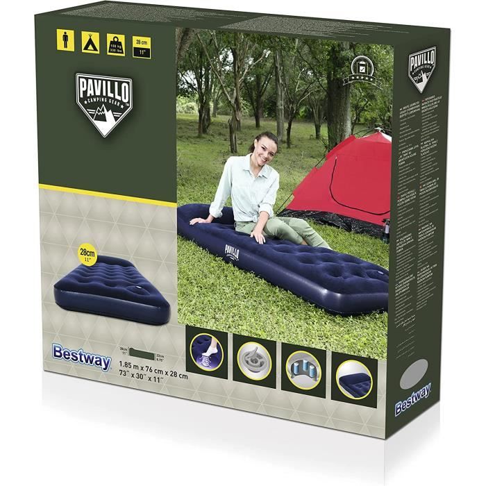 Matelas gonflable camping Pavillo™ 2 places 191 x 137 x 22 cm avec pompe  électrique externe Sidewinder™