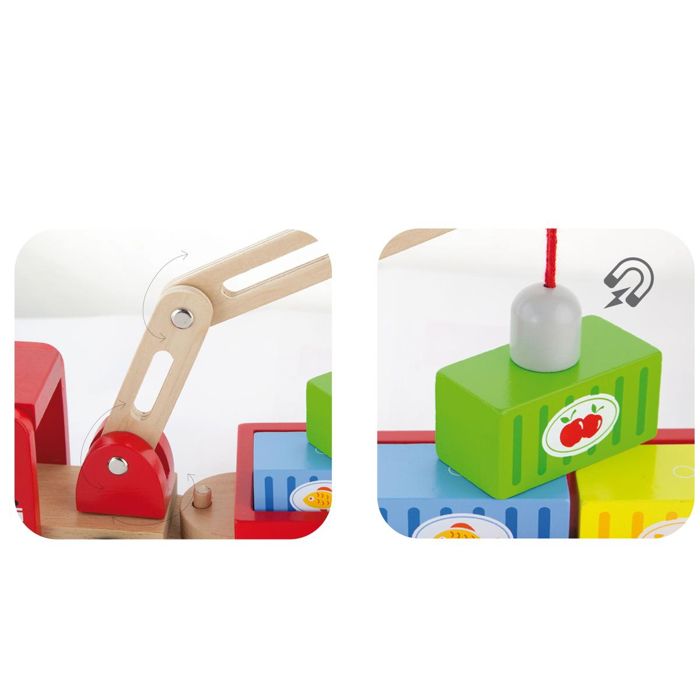 Camion Grue en Bois - Viga Toys - 50690 - 4 Containers - 5 Pièces