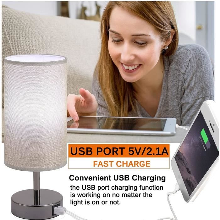 Lampe de Chevet Tactile 3 intensité,Lampe de Table Dimmable avec 2 Ports de  Charge USB,Abatjour en Tissu Beige,Moderne pour L [105] - Cdiscount Maison