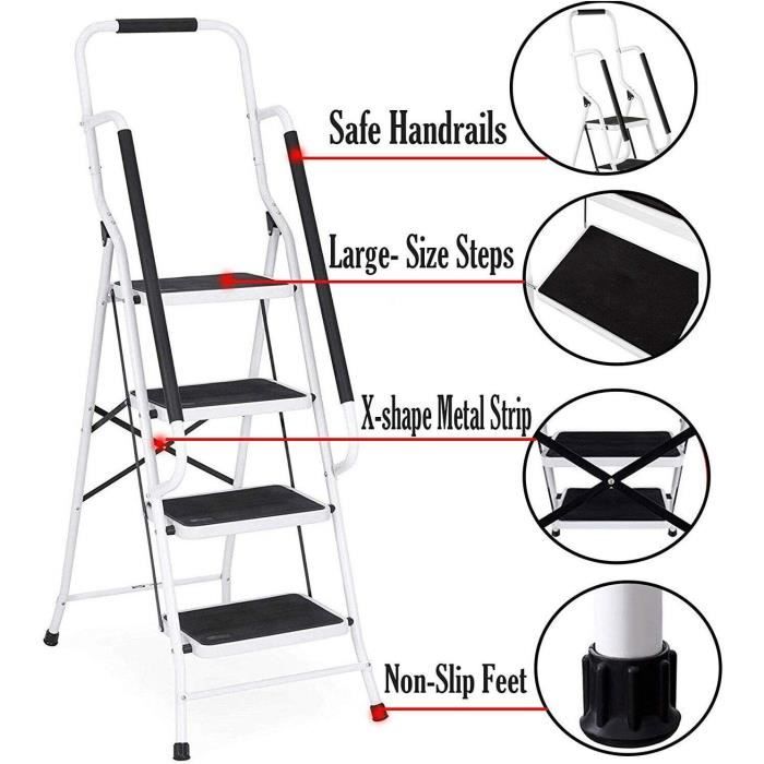 Escabeau Pliable 6 Marches - Capacité 150 Kg - Marches Anti-dérapantes - Pliage Ultra-Plat (5 Cm) - Pour Maison, Jardin, Bricolage