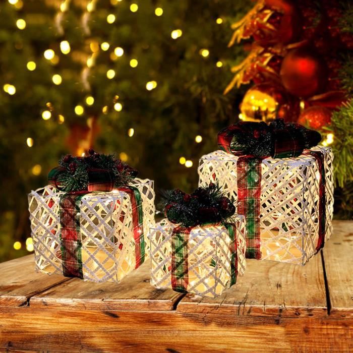 Ensemble de 3 décorations de boîtes-cadeaux éclairées de noël, boîtes  d'ornement de cadeaux pliables pré-éclairées, décoration de boîte-cadeau de  noël
