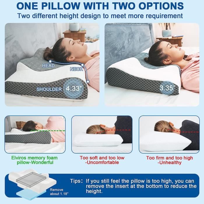 Oreiller Ergonomique Cervical à Mémoire De Forme - Coussin Orthopédique Anti-Ronflement Réglable En Hauteur, Soulage Douleurs Nuque Et Épaules, Blanc