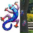 Pwshymi Décoration de la maison Décoration murale Gecko en fer, décoration de maison, ornement suspendu d'extérieur jardin bleu-3