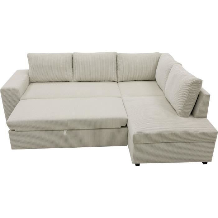 Canapé d'angle convertible réversible NIRVANA 4/5 places - Velours côtelé Beige - Coffre de rangement - L247 x P 183 x H 87cm