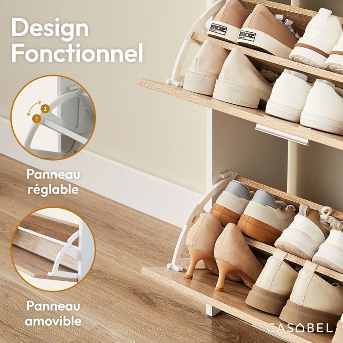 Meuble à Chaussures Blanc Avec 2 Portes + Tiroir - 60x32x90 Cm - Rangement Entrée, Couloir, Vestiaire | Design Moderne Et Fonctionnel