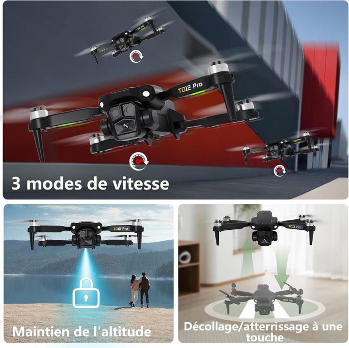 Drones avec Camera RC Drone Pliable pour Débutants Moteur sans Balais Protection Contre le Vent de
