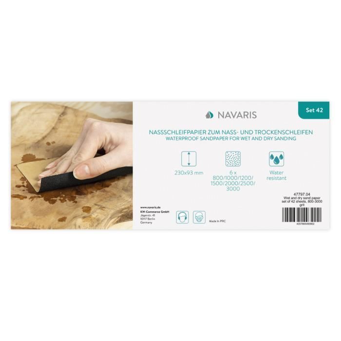 Navaris papier de verre sec ou à l& 39;eau - 84x papier abrasif grain 120 à 3000 - Feuille abrasive pour poncer x84 (P120-P3000) - Bricolage