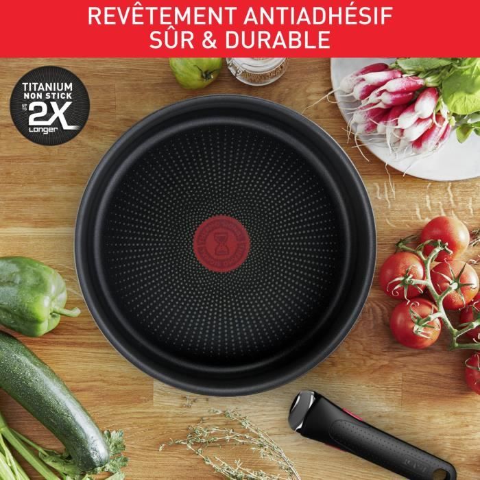Batterie De Cuisine Tefal Ingenio IH Noir Unlimited - 9 Pièces, Tous Feux Dont Induction - Revêtement Titanium 6X, Poignée Amovible - 9
