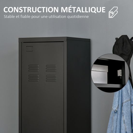 Armoire Rangement Mobile HOMCOM – Porte Métal, étagère Réglable, Roulettes – Pour Bureau, Chambre, Salon – Noir
