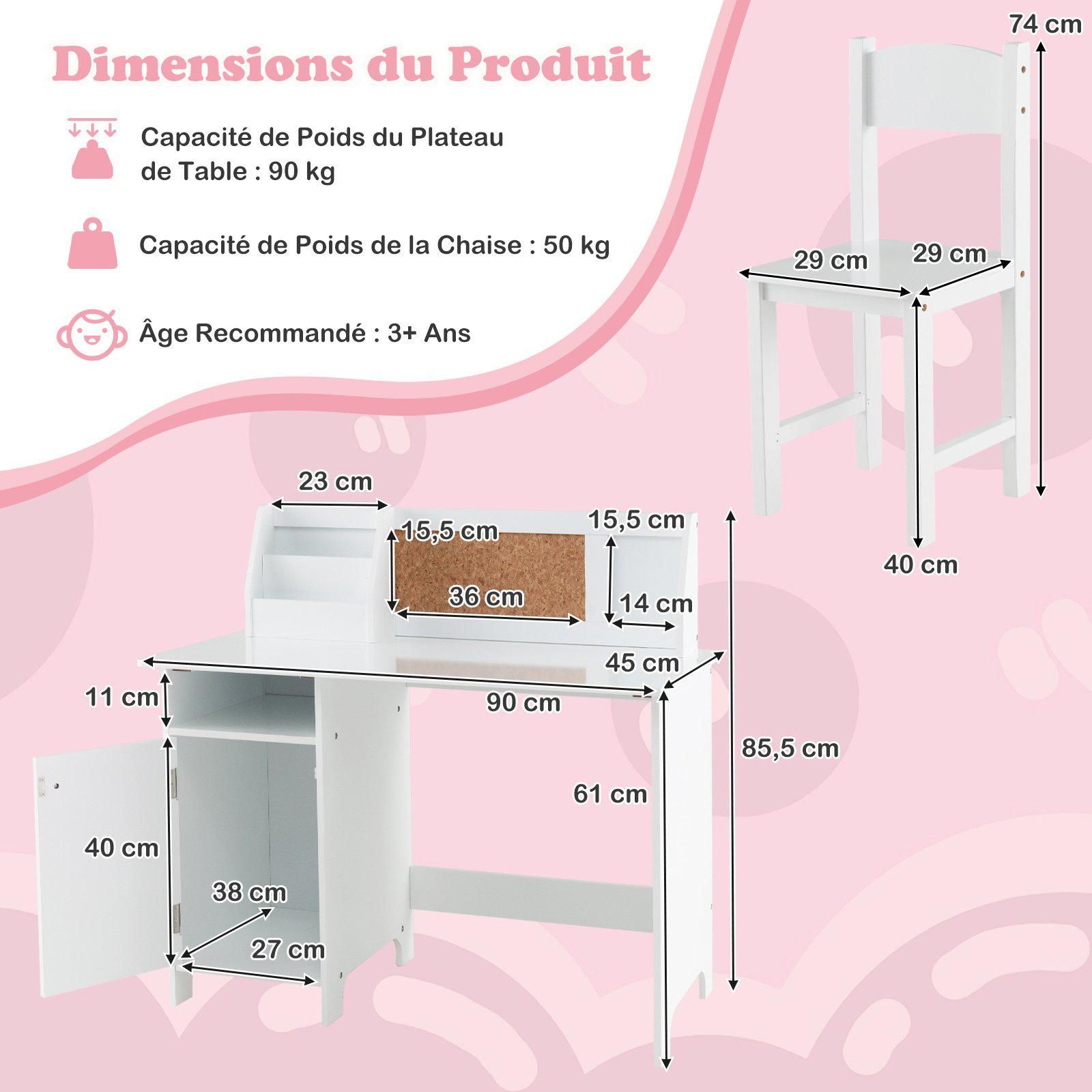 DREAMADE Bureau pour Enfants avec Chaise, Table avec Étagère Ouverte