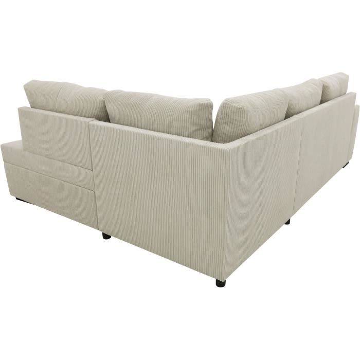 Canapé d'angle convertible réversible NIRVANA 4/5 places - Velours côtelé Beige - Coffre de rangement - L247 x P 183 x H 87cm