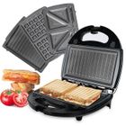 GOTOLL Appareil 3 en 1 Grill Gaufrier Croque Monsieur Machine à Panini Plaques remplaçables avec revêtement antiadhésif 750W - Noir