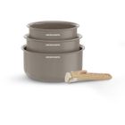 Set de 3 casseroles - Tous feux dont induction - ARTHUR MARTIN - AM1122 - Céramique - Ø 16-18-20 cm + poignée amovible - Taupe