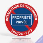 SIGNALETIQUE.BIZ FRANCE Panneau interdiction de stationner 24H/24 7J/7 propriété privée - Diamètre 240 mm - Aluminium - Stationnement interdit