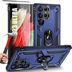 YIOU Coque + 2 Verres Trempés pour Samsung Galaxy S23 Ultra Bleu Marine Anneau Arrière Rigide