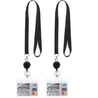 2 Sets Porte Badge avec Cordon Cou, Étanche Transparent ID Carte Porte et Nylon Tour de Cou avec Crochet Pivotant