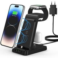 Station de Charge sans Fil 3 en 1 pour Apple Watch Series 8/Ultra/7/SE/6/5/4/3/2, iPhone 14 Pro/14/13/12/Pro/Pro Max/11/X/Air-Pods